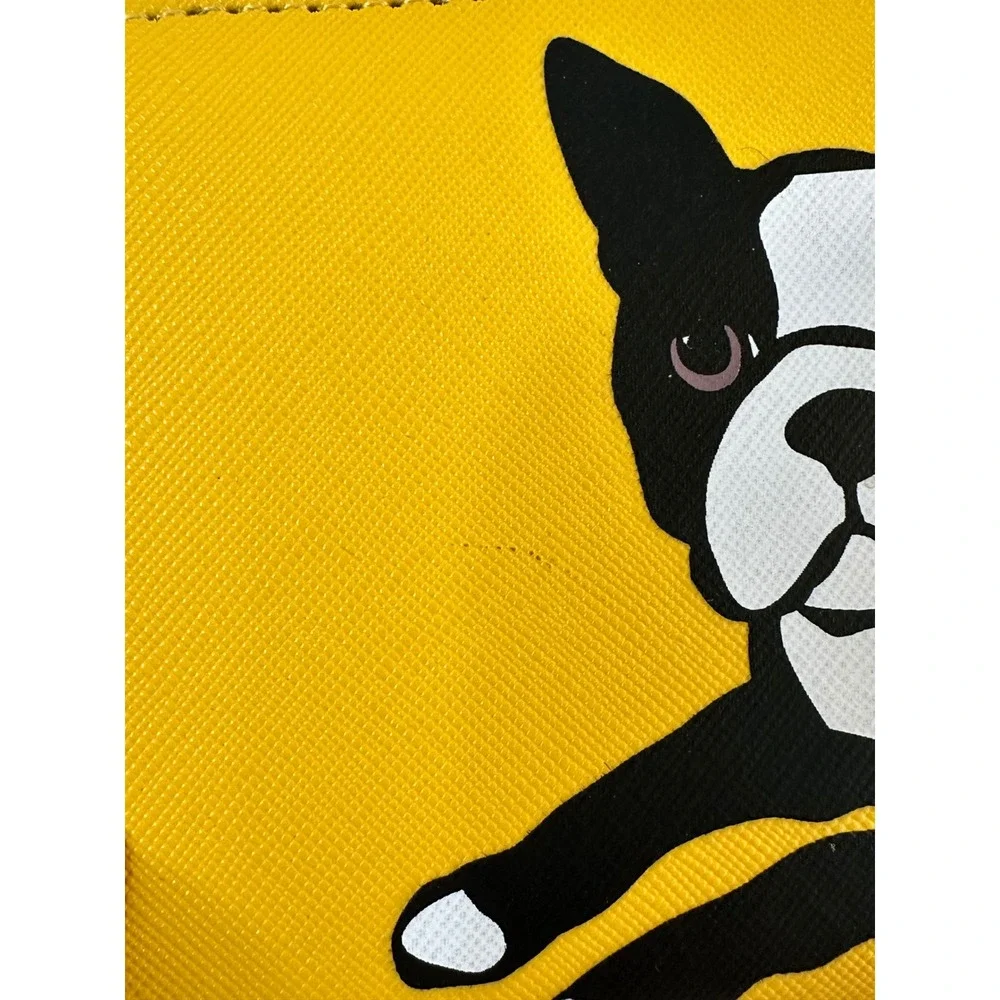 Marc Tetro Boston Terrier Wallet Yellow Zip Around Saffiano PVC‎